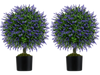 Set of 2 artificial lavender topiary ball trees in cement-filled pots, perfect for indoor and outdoor decor.