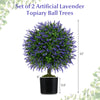 Set of 2 artificial lavender topiary ball trees, 23 inches tall, with cement-filled pots for indoor and outdoor decor.