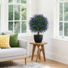 Artificial lavender topiary ball tree in a cement-filled pot, perfect for indoor decor and requiring no maintenance.