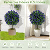 Set of 2 artificial purple rose topiary ball trees in cement-filled pots, perfect for indoor and outdoor decor.