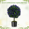 Set of 2 artificial purple rose topiary ball trees, 22 inches tall, with a cement-filled pot for stability, ideal for.