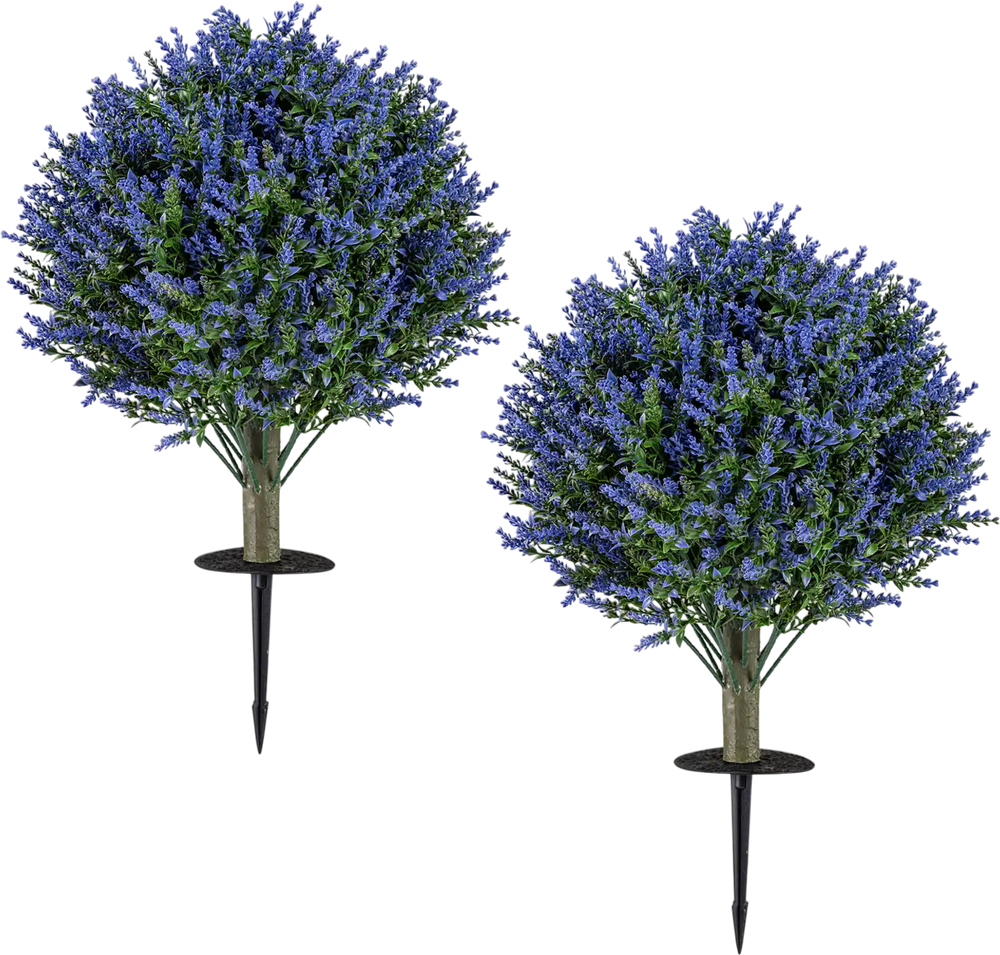 Set of 2 Artificial Lavender Topiary Ball Trees with Ground Spikes