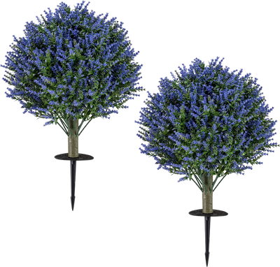 Costway Set of 2 Artificial Lavender Topiary Ball Trees w/ Ground Spikes 89214697 New