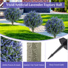 Set of 2 artificial lavender topiary ball trees with realistic trunk texture and sharp ground spikes for easy outdoor.