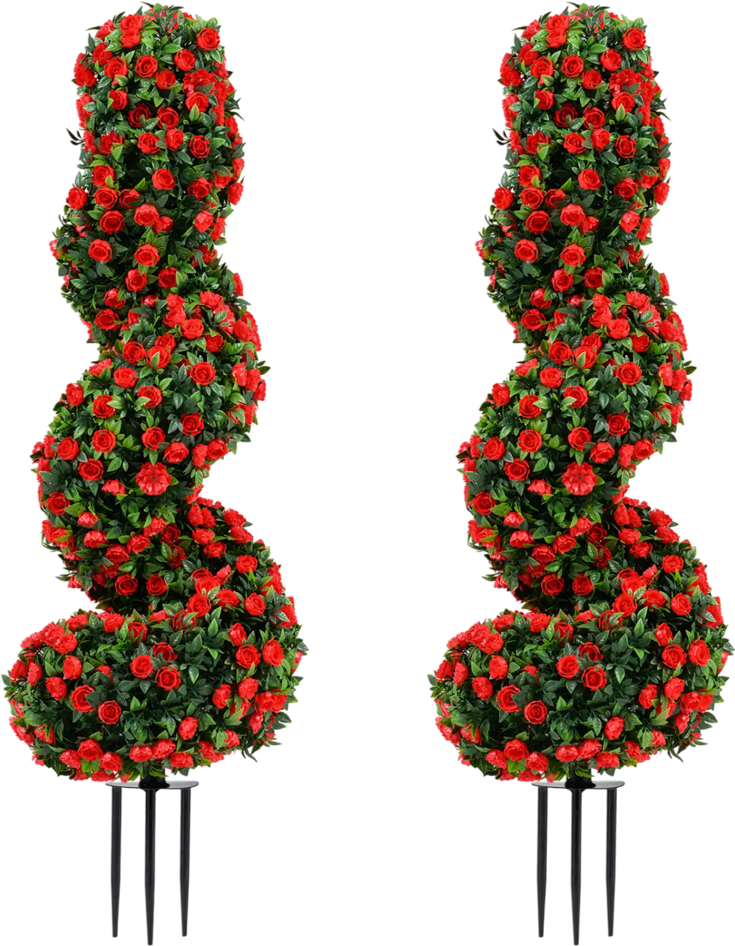 Costway Set of 2 Artificial Spiral Topiary Trees w/ Ground Spikes 23565603 New