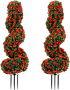 Artificial spiral topiary tree with vibrant red flowers and 600 branch tips, designed for durable outdoor beauty and.