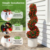 Artificial spiral topiary tree set with red roses, sun-resistant PE material, easy installation for indoor or outdoor.