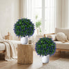 Set of 2 artificial lavender topiary ball trees in white pots, adding vibrant color and elegance to any living space.