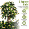 Set of 2 artificial topiary trees with white blossoms and varying heights for a vibrant, maintenance-free display.