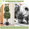 Set of 2 artificial topiary trees with white blossoms, featuring realistic foliage for maintenance-free decor in any space.