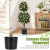Set of 2 artificial topiary trees with white blossoms in weighted pots, perfect for home corners or outdoor decor.