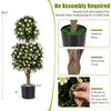 Set of 2 artificial topiary trees with realistic foliage and white blossoms, perfect for home decor and maintenance-free greenery.