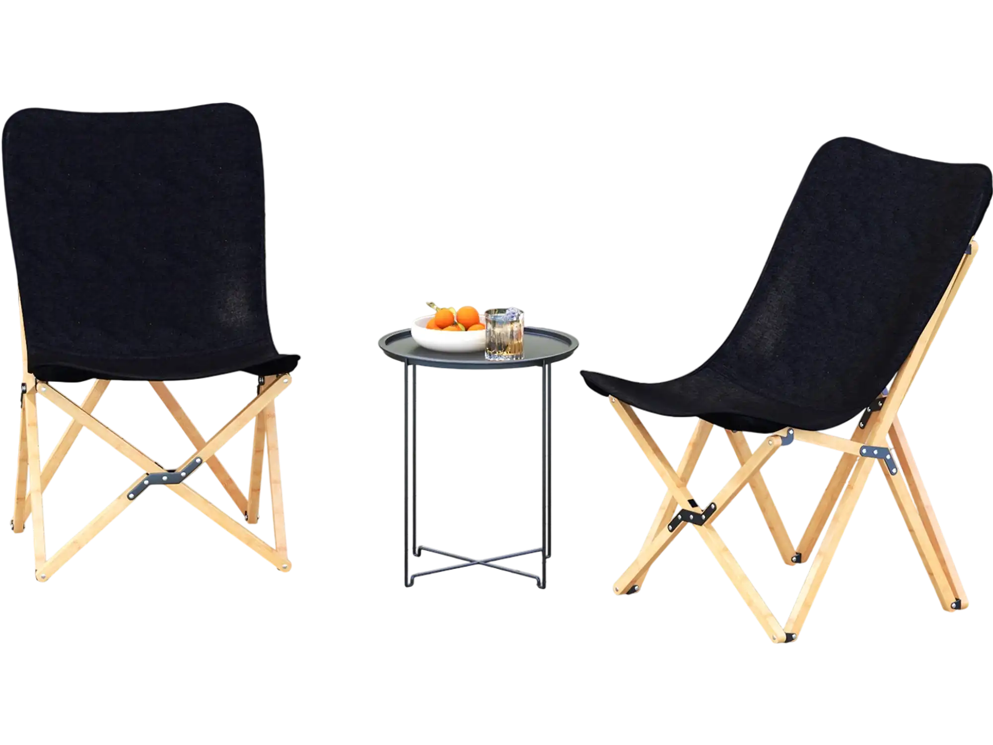 Costway Set of 2 Bamboo Camping Fishing Dorm Chairs w/ Storage Pocket Black 64325987 New