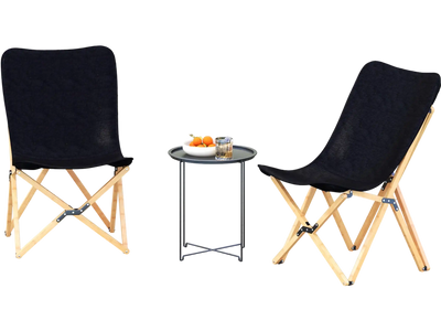 Costway Set of 2 Bamboo Camping Fishing Dorm Chairs w/ Storage Pocket Black 64325987 New