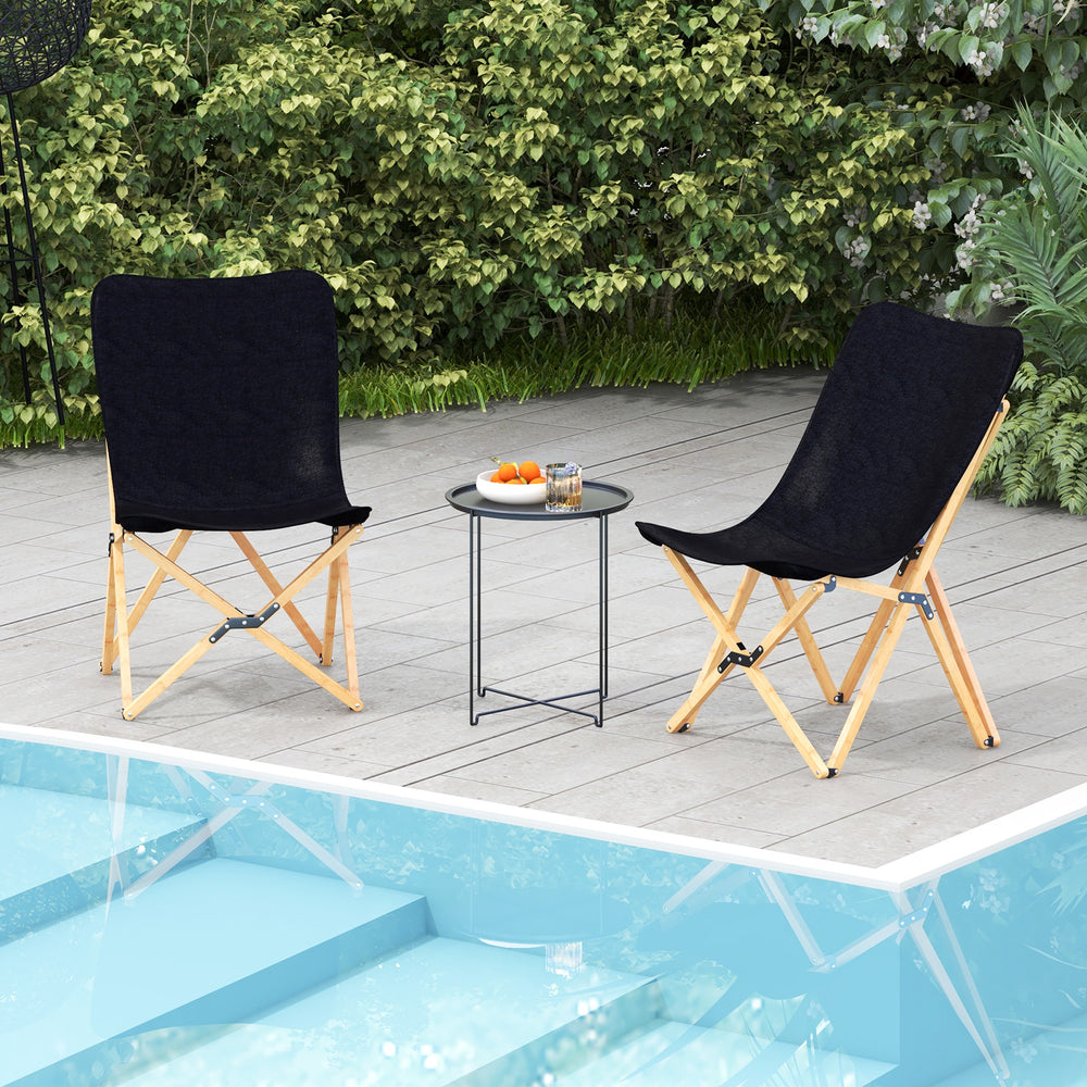 Set of 2 Bamboo Dorm Chair with Storage Pocket for Camping and Fishing-Black - Gallery View 1 of 10