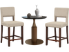 Two beige bar chairs with hollowed backs and rubber wood legs, perfect for cafes or home dining spaces.