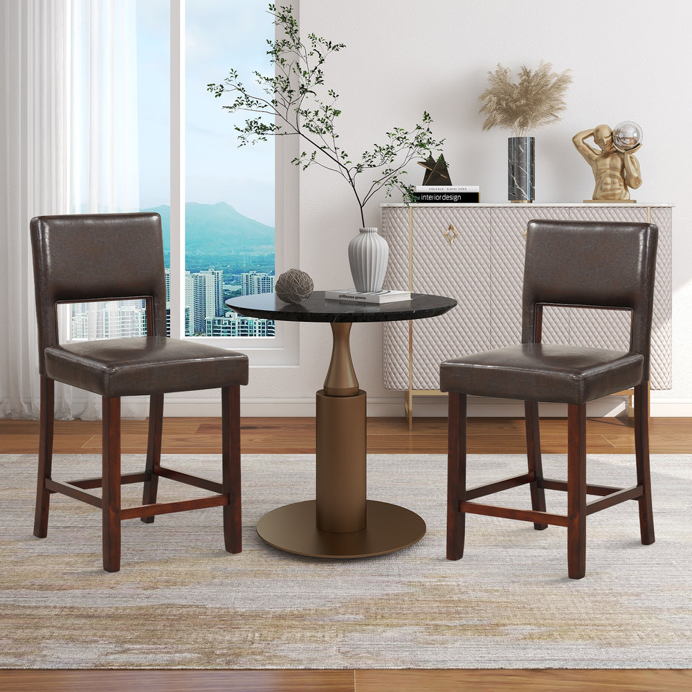 2 Piece Bar Chair Set with Hollowed Back and Rubber Wood Legs-Brown - Gallery View 1 of 8