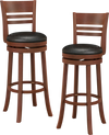 Set of 2 brown bar stools with PU upholstered seats, 360° swivel design, perfect for kitchen or pub use.