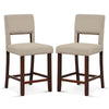 Two beige bar chairs with hollowed backs and rubber wood legs, perfect for home or cafe seating.