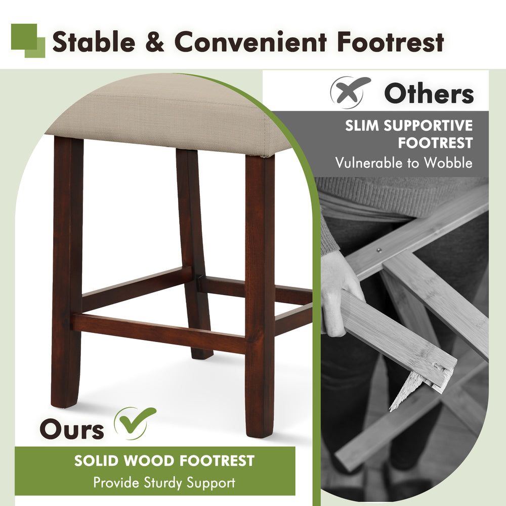 Solid rubber wood footrest of a beige bar chair, providing sturdy support for comfort and stability in modern settings.
