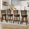 Set of 2 brown swivel bar stools with ergonomic backrest and PE rattan design, perfect for counter height seating.