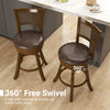 Set of 2 brown swivel bar stools with ergonomic backrest and rustic PE rattan design, perfect for counter height.