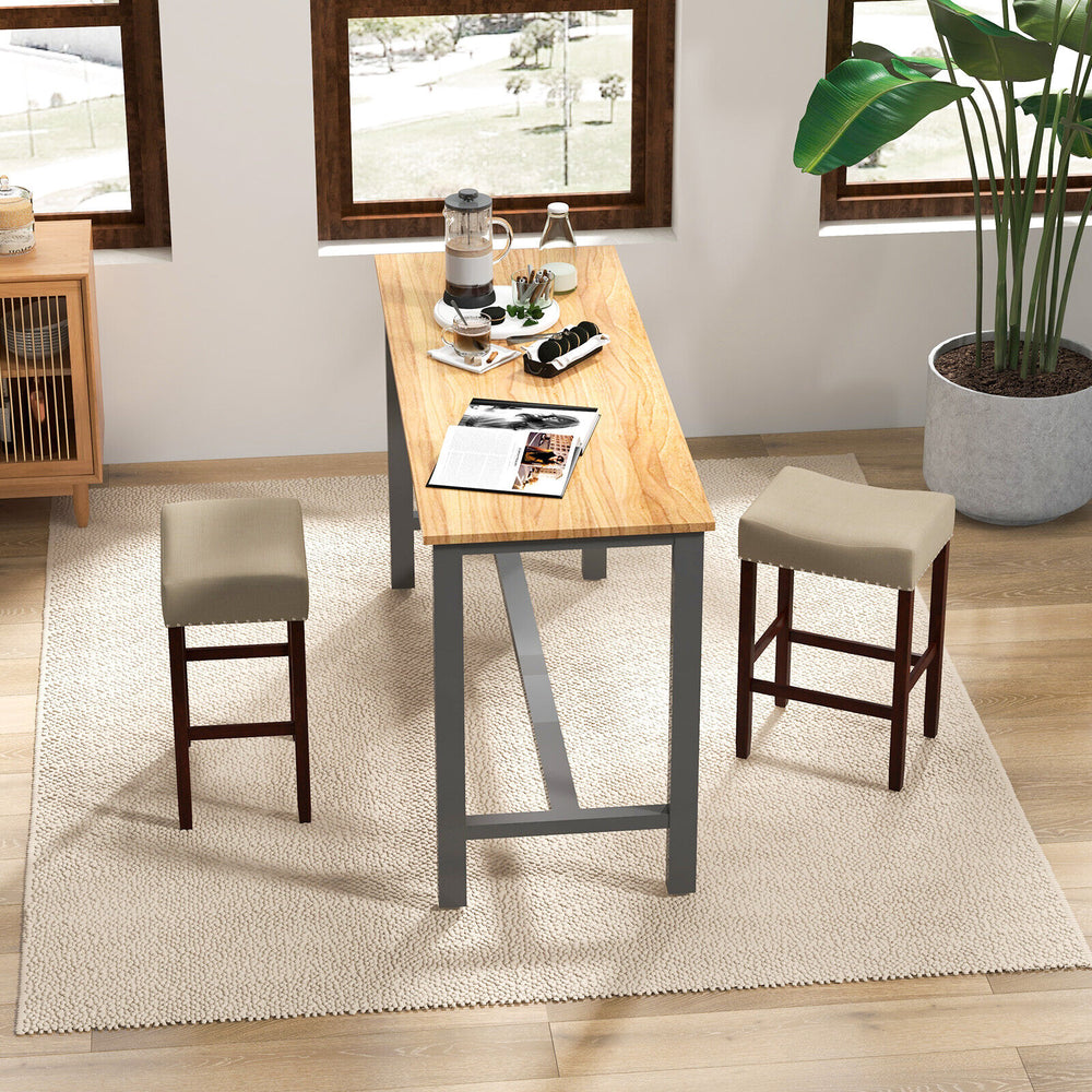 Set of 2 24 Inch Bar Stool with Curved Seat Cushions-Beige - Gallery View 1 of 10