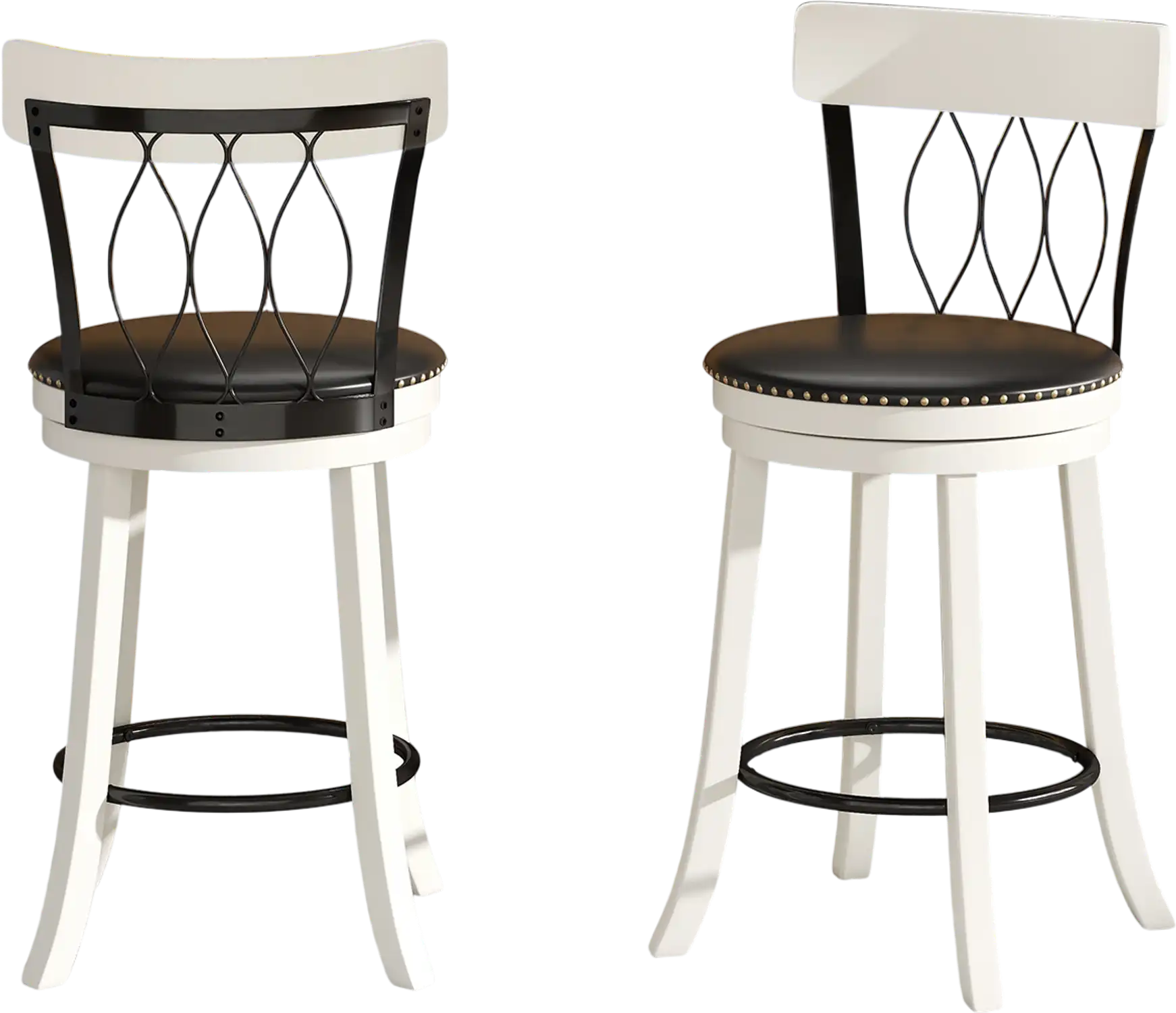 Costway Set of 2 Swivel Bar Stools Tufted Rivets Rubber Wood Frame 26