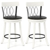Set of 2 swivel bar stools with rubber wood frame, tufted rivets, and 360° swivel padded seats for modern living.