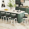 Set of 2 swivel bar stools with rubber wood frame and tufted rivets, featuring a 360° swivel padded seat for comfort.