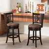 Set of 2 swivel bar stools with cushioned seats and hollowed backrests, perfect for kitchen or dining room use.