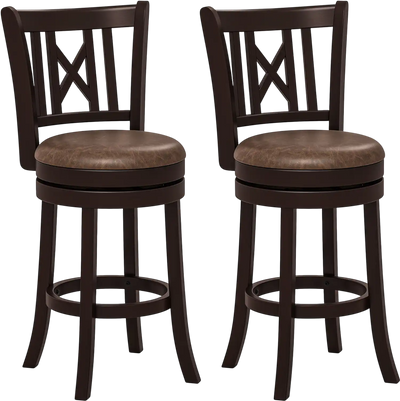Costway Set of 2 Swivel Bar Stools Chairs w/ Footrest Hollow Backrest 638521794 New