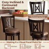 Set of 2 swivel bar stools with cozy contoured backrest and breathable leathaire upholstery for kitchen or pub use.