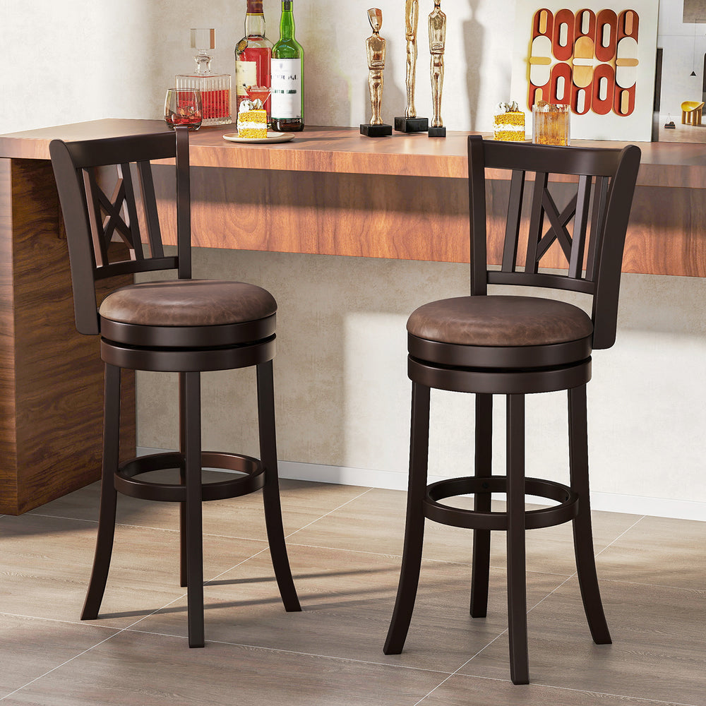 Set of 2 Bar Stools Swivel Bar Chairs with Footrest and Hollowed Backrest-30 inches - Gallery View 1 of 9