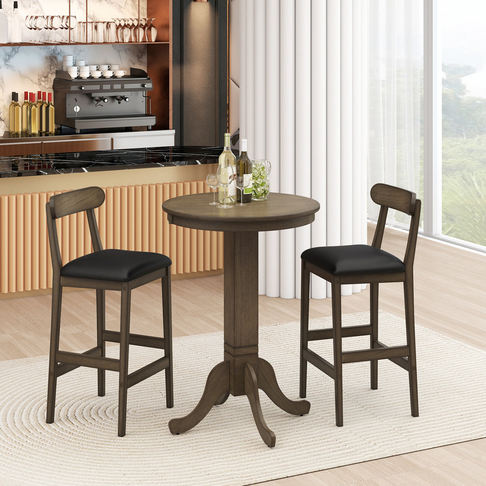 Set of 2 bar stools with rubber wood legs and upholstered seats, perfect for kitchen or dining room use.