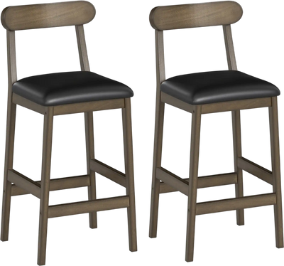 Costway Set of 2 Upholstered Bar Stools with Rubber Wood Legs Footrests 71686793 New