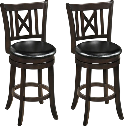 Costway Set of 2 Swivel Bar Stools Hollow Back Footrest 29262120 New