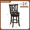 Swivel bar stool with hollowed backrest, 26-inch height, rubber wood frame, and ergonomic footrest for comfort.