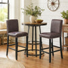 Set of 2 brown bar stools with backrest and rivet design, ideal for kitchen islands and dining areas.