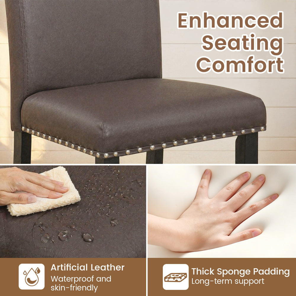 Brown bar stool with backrest, PVC leather upholstery, thick sponge padding, ideal for kitchen or dining room use.