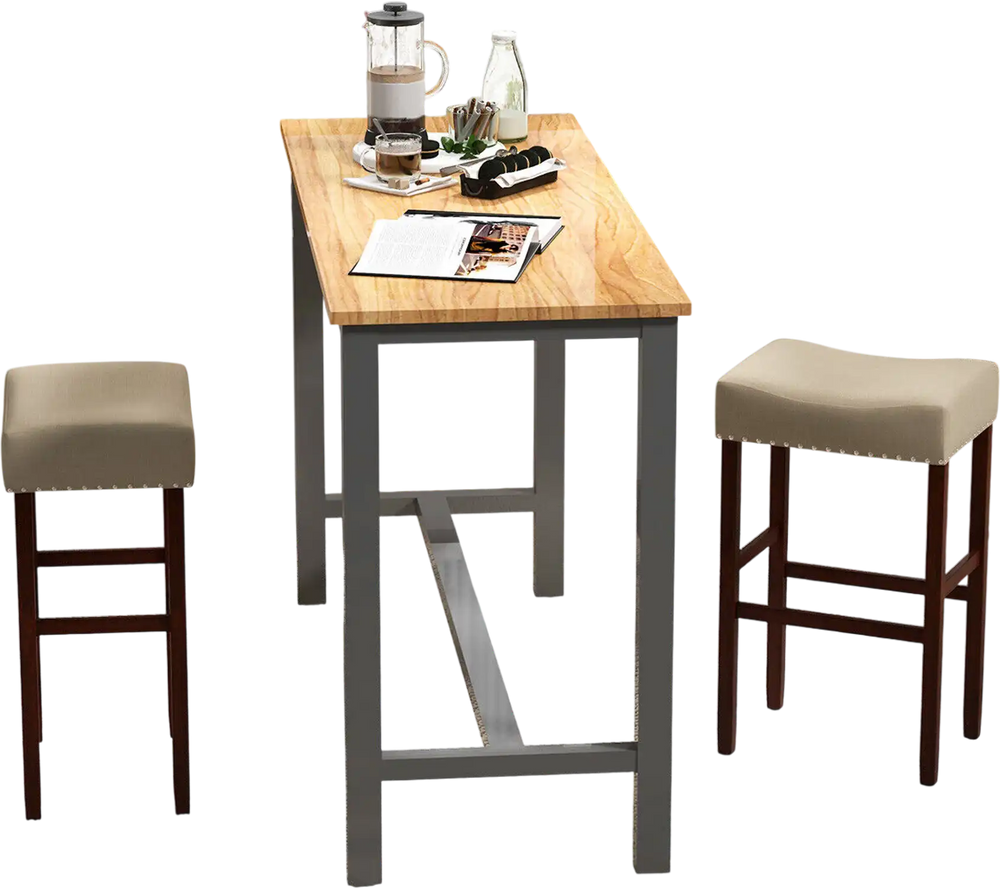 Backless bar stools with solid rubber wood legs in beige, perfect for a 40-43 inch bar table, ideal for dining or.