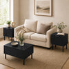 Black modern nightstand set with vertical-striped storage drawers, perfect for compact bedside layouts in small spaces.