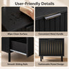 Black modern nightstand featuring a fluted design, wipe-clean surface, and smooth sliding drawer for stylish storage.