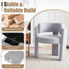 Gray upholstered barrel accent chair with a solid plywood frame and anti-slip foot pads for versatile styling in any room.