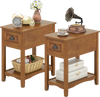 Set of 2 contemporary side end tables in natural finish with drawer and shelf, ideal for compact living spaces.