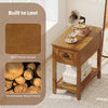 Contemporary side end table in natural finish with drawer and shelf, made from solid rubberwood for compact living.