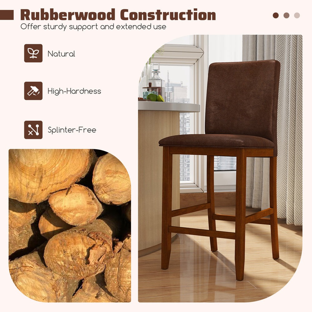 Counter barstool with rubberwood legs and upholstered seat in walnut, designed for ergonomic comfort in kitchens and.