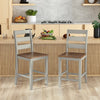 Set of 2 gray counter bar stools with inclined backrest and sturdy acacia wood legs, ideal for kitchen islands or home bars.