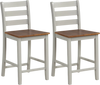 Set of 2 gray counter bar stools with inclined backrest and acacia wood legs, ideal for kitchen islands or home bars.