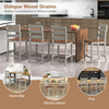 Set of 2 gray counter bar stools with inclined backrest and rubber wood legs, perfect for kitchen islands and home bars.